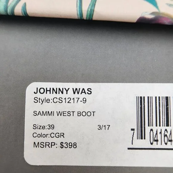 Johnny Was Women's Gray Floral Leather Embroidered Sammi West Boots 9 EUR 39
